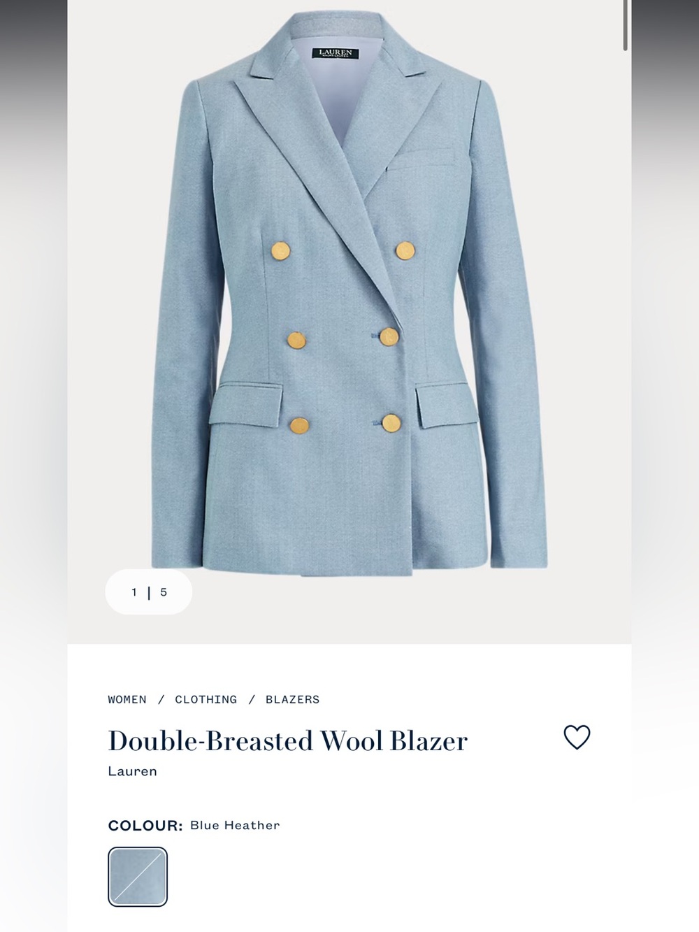 Lauren Ralph Lauren Double-Breasted Blazer, Blue Heather, Size 10